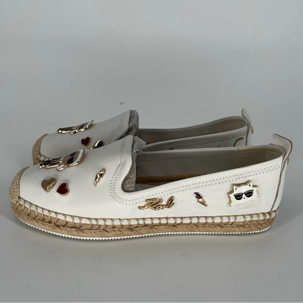 Karl Lagerfeld Michaela Espadrille Flats White Logo - Size 9.5 - Picture 3 of 12
